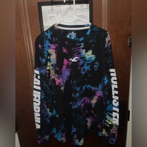 Hollister Black Tie-Dye Long Sleeve Tee/Shirt Size XL